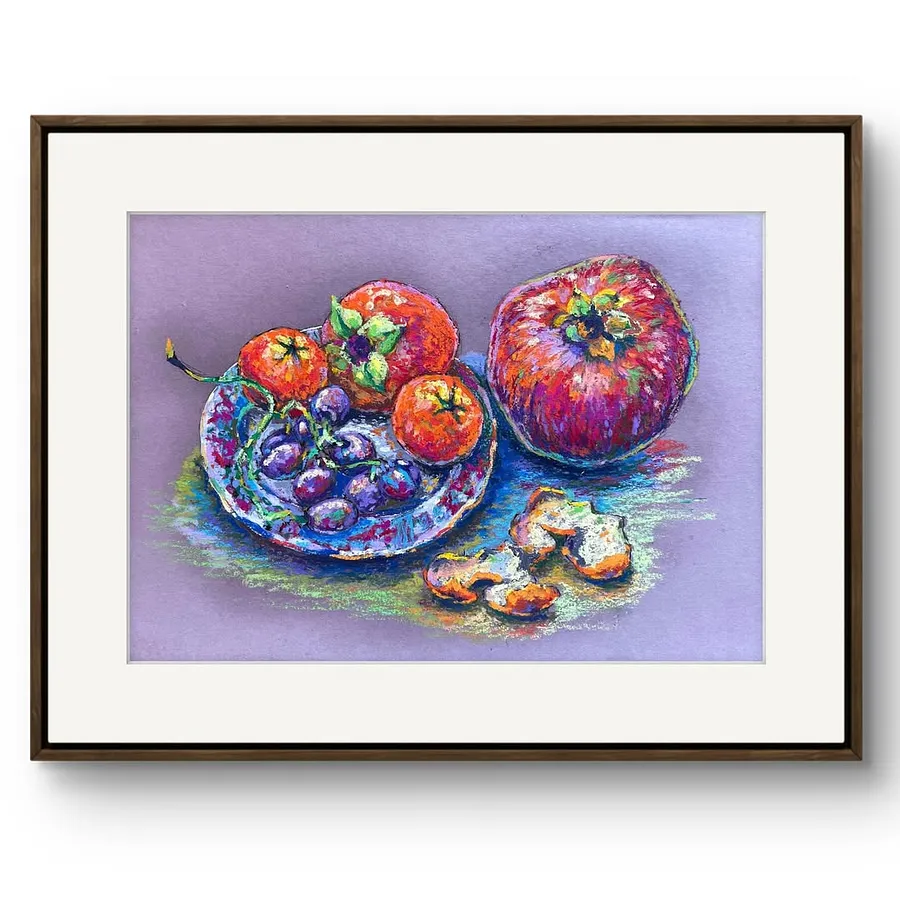 Obraz “Fruit plate”  Oil pastel, paper. 30х20см 2024 autorstwa Pavlo Melnyk, rozmiar: 30х20 см, wykonany z Масляна пастель, папір, лак, medium Графіка, z Київ , część serii Пастель ніжна, cena: $90 (≈ 4 068 грн)