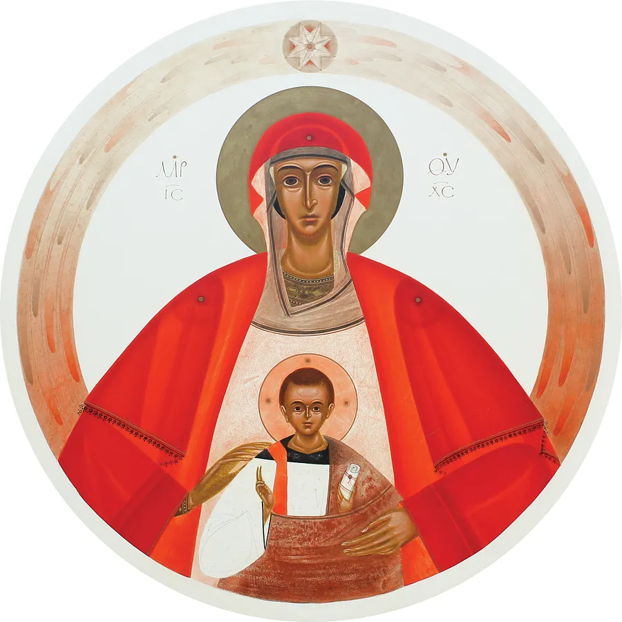 Imagen de Різдво de Аліна Грубець, tamaño: Ø 45 см, hecho de Дерево, левкас, акрил, medio Ікони, parte de la serie 2025, con un precio de $750 (≈ 33,750 грн)