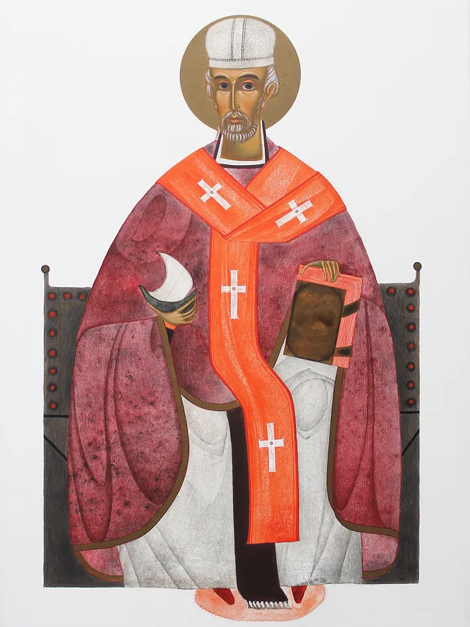 Зображення "Святий Миколай" від Аліна Грубець, розмір: 30х40 см, матеріали: Дерево, левкас, акрил, медіум: Акрил, місто: Український Католицький Університет, серія: 2025