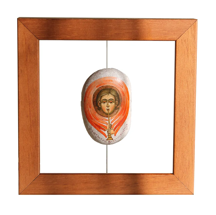 Зображення "Різдвяний ангел" від Аліна Грубець, розмір: 8х5 см, матеріали: камінь, акрил, рама 17х17 см, медіум: Акрил, серія: 2024, ціна: €150