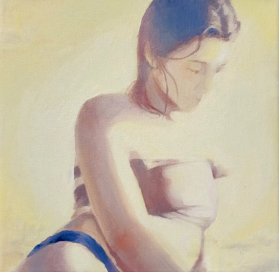 Immagine di The Golden Beach  di Yeva Khrapova, dimensioni: 50x50, materiali: oil on canvas, medium: Painting, città: Paris, serie: Series 1, prezzo: €500