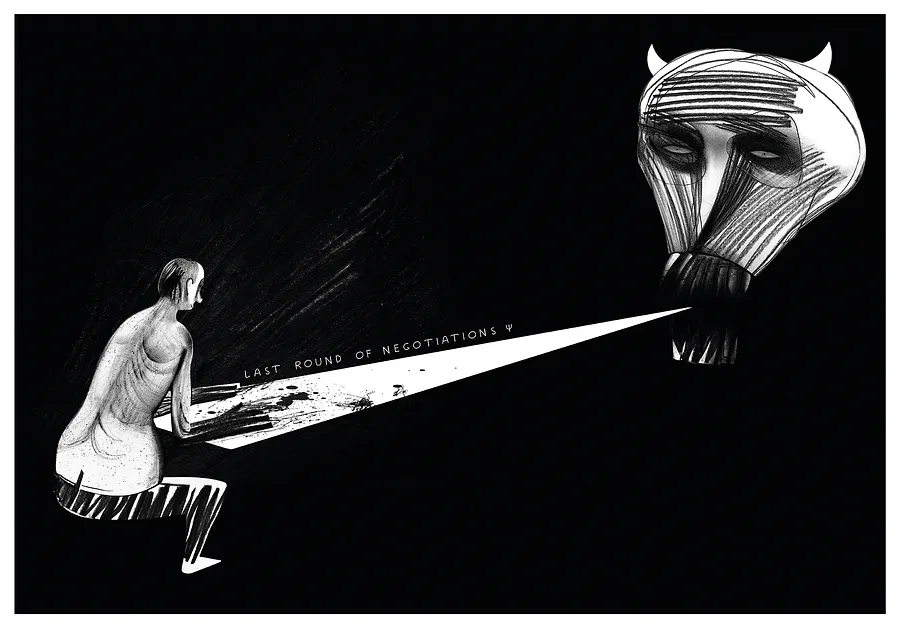 Image of last round of negotiations by Євген Григорʼєв, ГРАФІКА medium, part of the "Poisoning" series, priced at €400