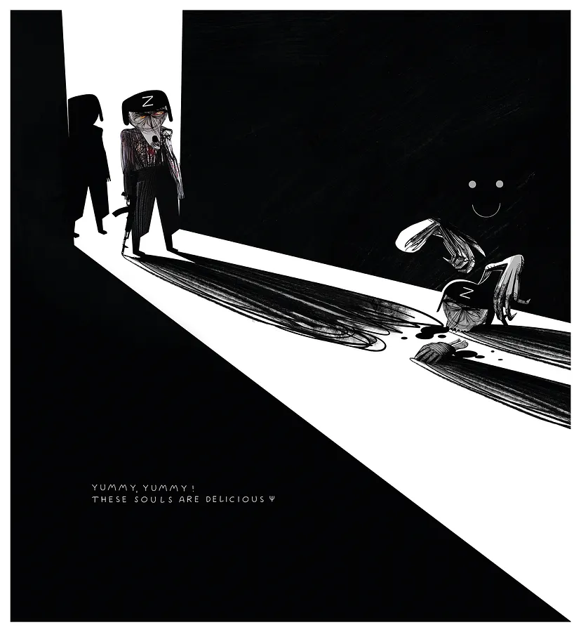 Image of yummy, yummy! these souls delicious  by Євген Григорʼєв, ГРАФІКА medium, part of the "Poisoning" series, priced at €400