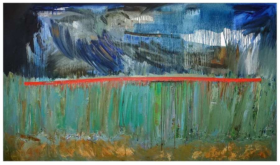 Image of червона лінія by Євген Григорʼєв, PAINTING medium, part of the "Левітація" series, priced at €5000