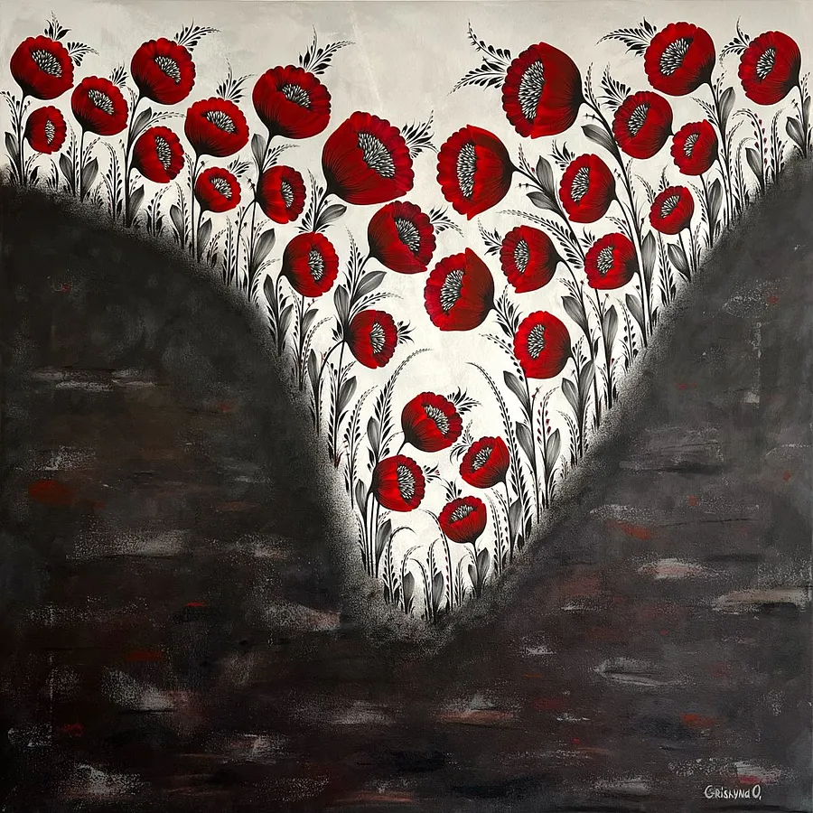 Imagen de Прірва de Олена Грішина, tamaño: 80x80cm, hecho de акрил/пастель/полотно, medio Живопис, de Німеччина, parte de la serie Квіти пам'яті , con un precio de €800