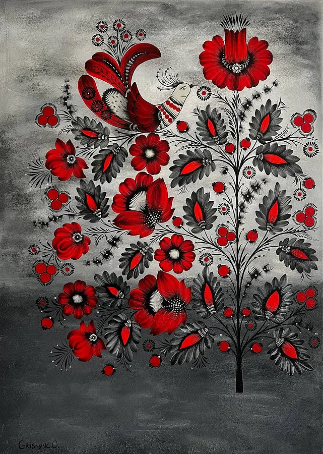 Imagen de Відродження de Олена Грішина, tamaño: 50x70cm, hecho de акрил/полотно, medio Живопис, de Німеччина, parte de la serie Квіти пам'яті 