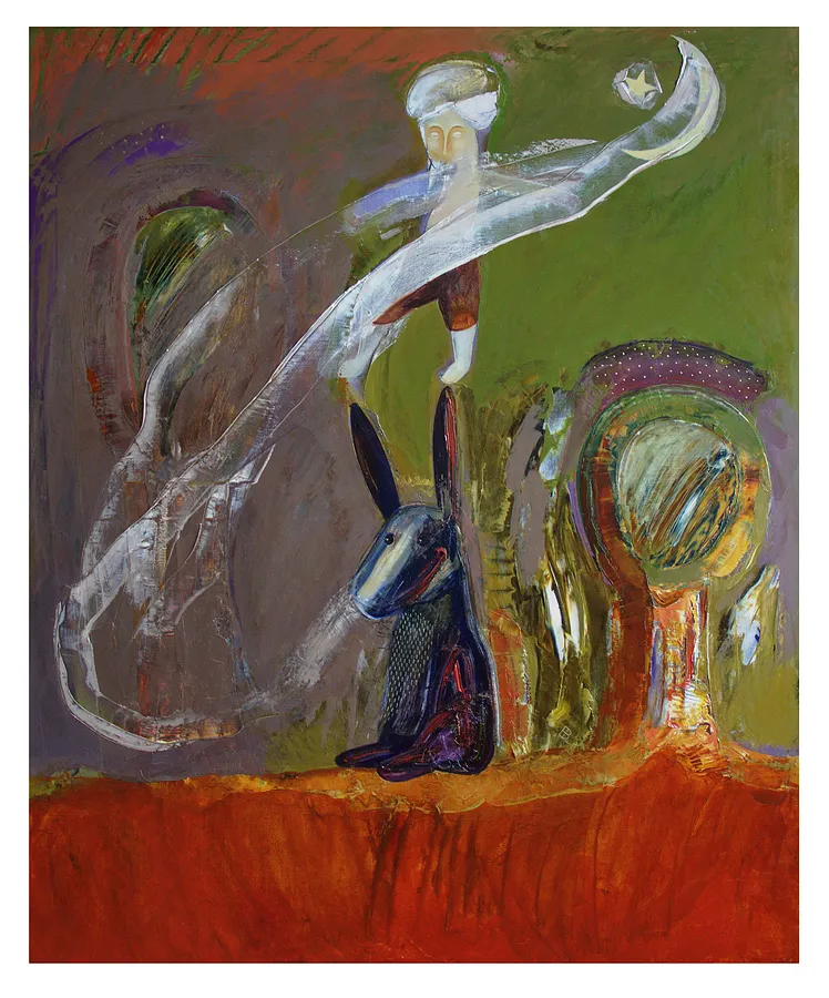 Immagine di Ходжа Насредин балансує на вухах віслюка di Evgen Grigor'ev, materiali: Полотно, олія, medium: Pittura, città: Львів