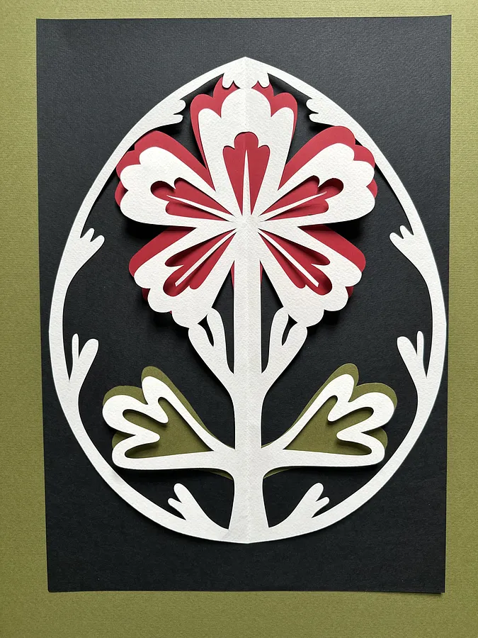 Image de "Квітка-вазон" par Дарія Альошкіна, taille : 40х50, médium Папір, faisant partie de la série Витинанка-писанка(за мотивами подільських писанок), au prix de €100