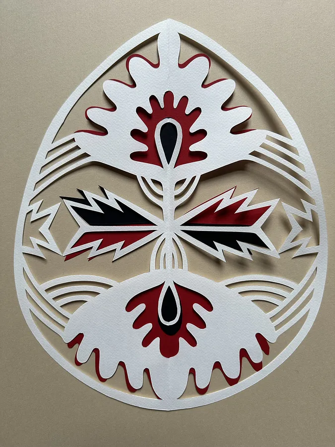 Immagine di "Писанка поділька" di Дарія Альошкіна, dimensioni: 40х50, medium: Папір, serie: Витинанка-писанка(за мотивами подільських писанок), prezzo: €100