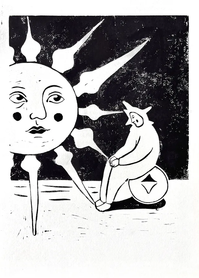 Imagen de I am not burning. de Diana Ruban , tamaño: 30x21 см, hecho de Paper, ink for linocut, medio Graphics, de Ukraine, parte de la serie Linocut, graphics, con un precio de $80