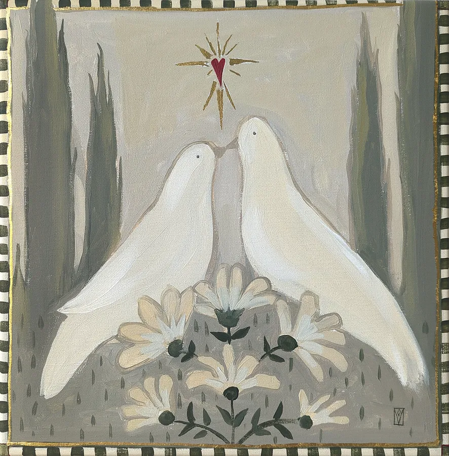 Obraz Love doves autorstwa Olha Vlasova, rozmiar: 40x40, wykonany z Acrylic on canvas, medium Painting, z Ukraine, część serii Romanticization, cena: €450 (≈ 23 189 грн)