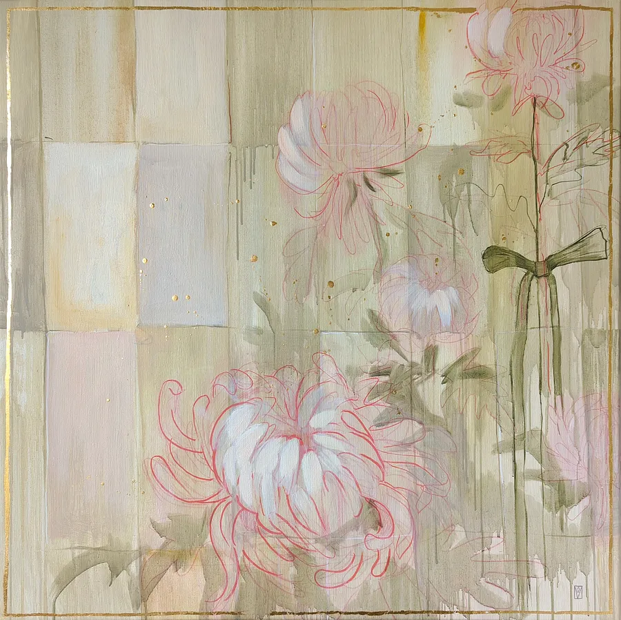 Imagen de Chrysanthemums de Olha Vlasova, tamaño: 80x80, hecho de Acrylic on canvas, de Ukraine, parte de la serie Romanticization, con un precio de €900 (≈ 46,594 грн)