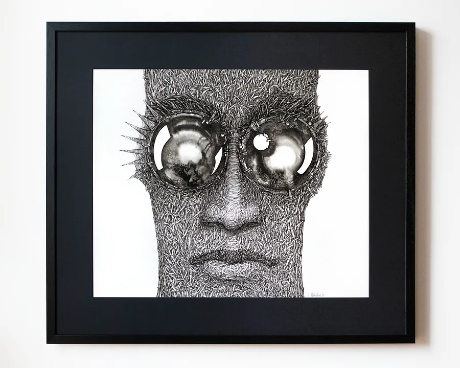 Imagen de Маска | The Mask de Oleksandr Makohon, tamaño: 80 х 70 см, hecho de Туш, папір, con un precio de $600 (≈ 26,970 грн)