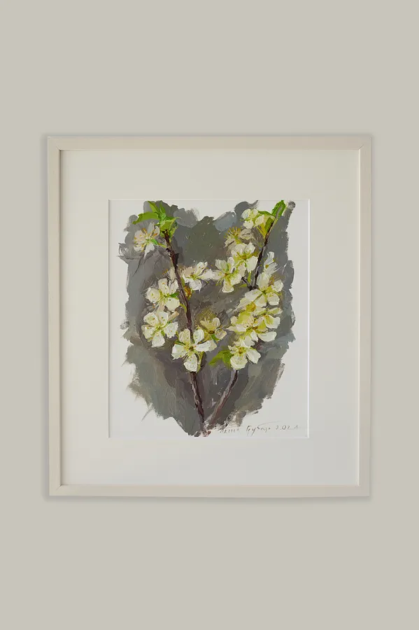 Image de Цвіт сливки par Аліна Грубець, taille : 37х33 см, médium   Олійні фарби, faisant partie de la série Провесна, au prix de ₴3900