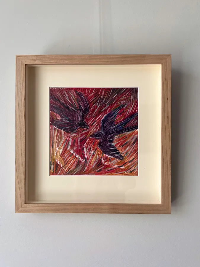 Imagen de Golondrinas de Solomiya Ortynska, tamaño: 20х30 см, hecho de Óleo sobre papel, medio Pintura, de Львів , parte de la serie Про дім, con un precio de $150