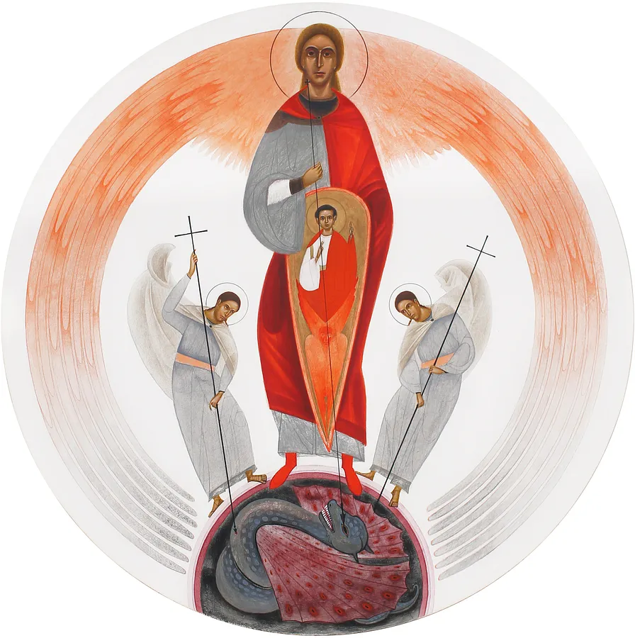 Image of Повалення диявола by Alina Hrubets, size: Ø 45 см, Icons medium, part of the 2025 series, priced at $750