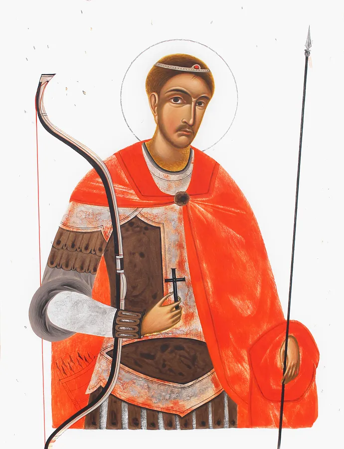 Imagen de Св. Дмитрій de Аліна Грубець, tamaño: 24х31 см, hecho de Фанера, левкас, акрил, medio Ікони, parte de la serie 2025, con un precio de $400 (≈ 18,000 грн)