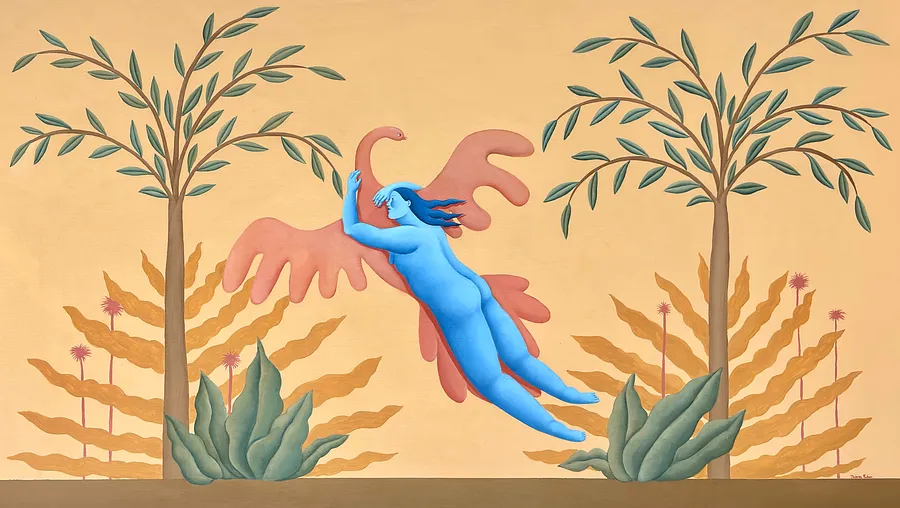 Immagine di I want to fly with you. di Diana Ruban , dimensioni: 128 x 73 cm, medium: Painting, serie: Blue women, prezzo: $3500