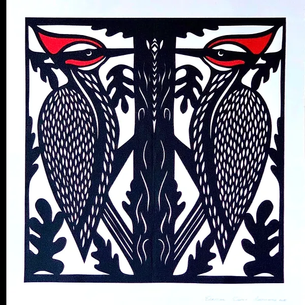 Imagen de Pájaros carpinteros de Daria Alioshkina, tamaño: 50*35 , 50*40 , 35*35,40*40, hecho de papel, parte de la serie Птахи