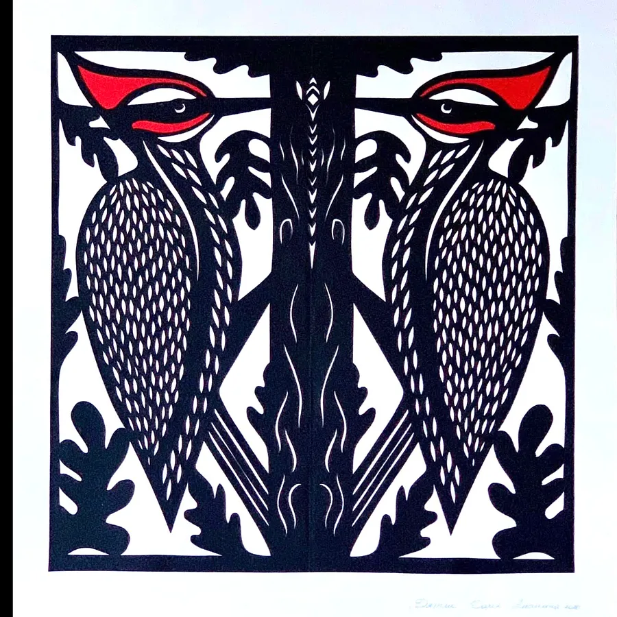 Image of Woodpeckers by Daria Alyoshkina, size: 50*35 , 50*40 , 35*35,40*40, made of paper, part of the Птахи series