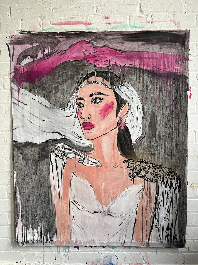Image of Arcana 6: "The Choice" by Ellada , size: 110*115, made of Oil on Canvas, Painting medium, from London, part of the Ellada’s Oracle series, priced at $1400 (≈ 63,049 грн)