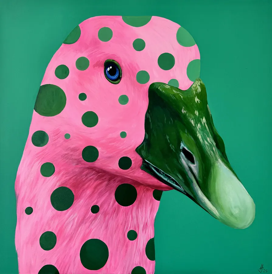 Imagen de Póster “Pink goose” de Ivanka Nechyporyk, tamaño: 50x50cm, hecho de Papel, medio Impresión, de Kyiv, parte de la serie Posrets, con un precio de $120