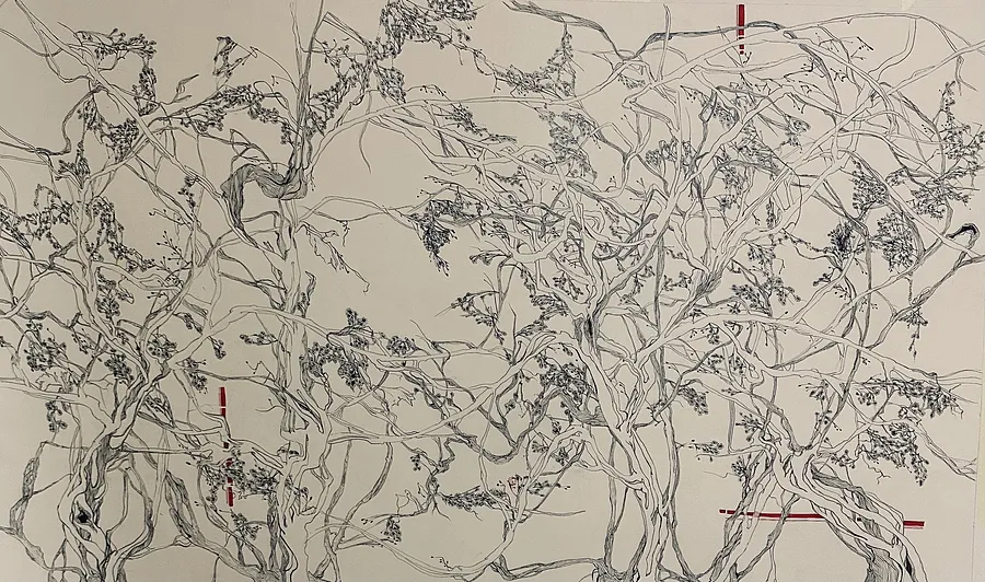 Image of Три червоних акцента by Ліда Мельничук, size: 60х100, made of Дизайнерський папір\ туш, Графіка medium, from Хмельницький, priced at €300 (≈ 15,459 грн)