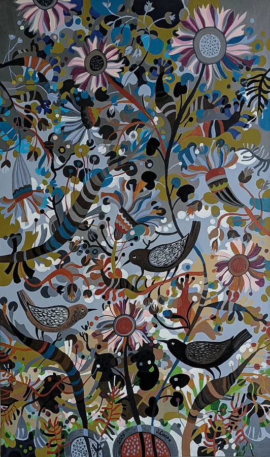 Imagen de Світанок  de Olesia Sikora, tamaño: 60х100 см, hecho de полотно, акрил, parte de la serie Квіти і пташки, con un precio de ₴27000