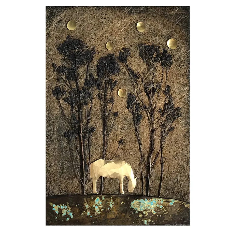 Image of under the stars by Tkachuk Yaroslava, size: 30 х 20 см, made of herbarium, flax fiber, plant-based textiles, brass, author's technique  medium, priced at $250