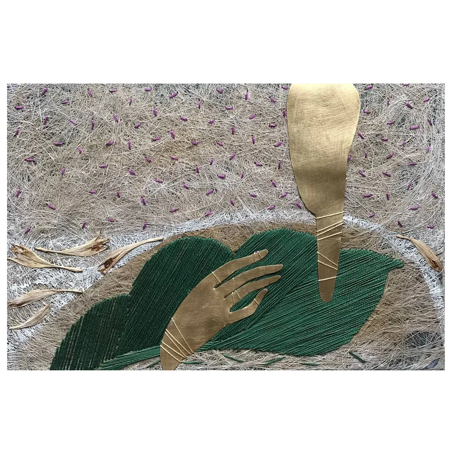 Image of spring by Tkachuk Yaroslava, size: 20 х 30 см, made of flax fiber, brass, plant-based textiles, author's technique  medium, priced at $250