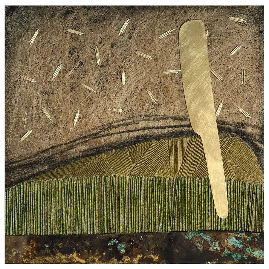 Image of perception by Tkachuk Yaroslava, size: 30 х 30 см, made of flax fiber, cotton, brass, author's technique  medium, priced at $250
