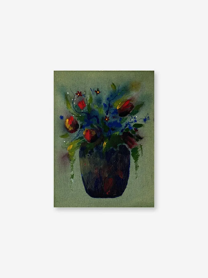 Image of Tulips by Anna Shkinder, size: 30х40 cm, made of Acrylic on raw canvas, Vessels medium, from Lutsk, part of the Vessels series, priced at $125