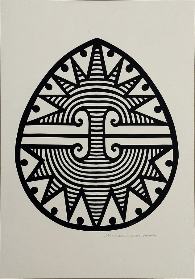 Image de "Гусячі лапки" par Дарія Альошкіна, taille : 50х40см, médium Папір, faisant partie de la série Витинанка-писанка(за мотивами подільських писанок), au prix de €100