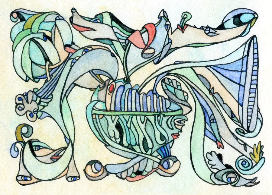Image of Cart of Illusions Albert Heijn by Anna Samoilovych, size: 6.4х8.9 cm, made of Paper, liner, watercolor, Graphics medium, from Amsterdam, part of the Mysterious Entanglements series, priced at €70 (≈ 3,624 грн)