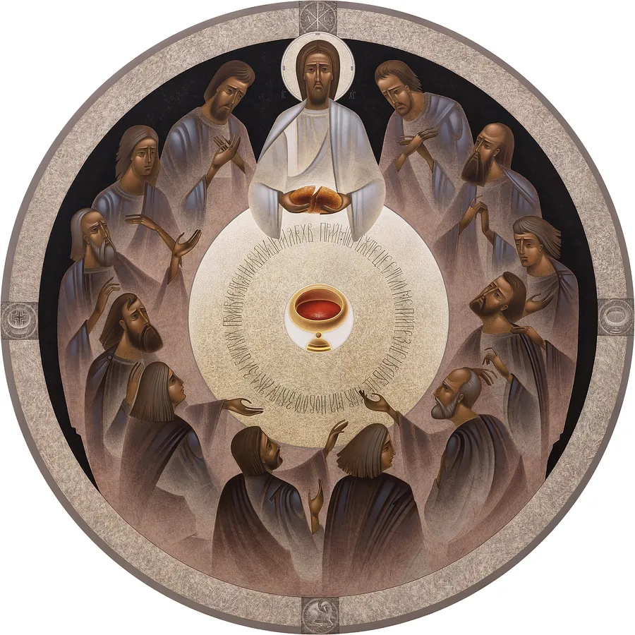 Image de Тайна вечеря  par ДЕНИС ТИМЧИШИН, taille : ⌀ 120 см, médium ІКОНОПИС, au prix de $7000