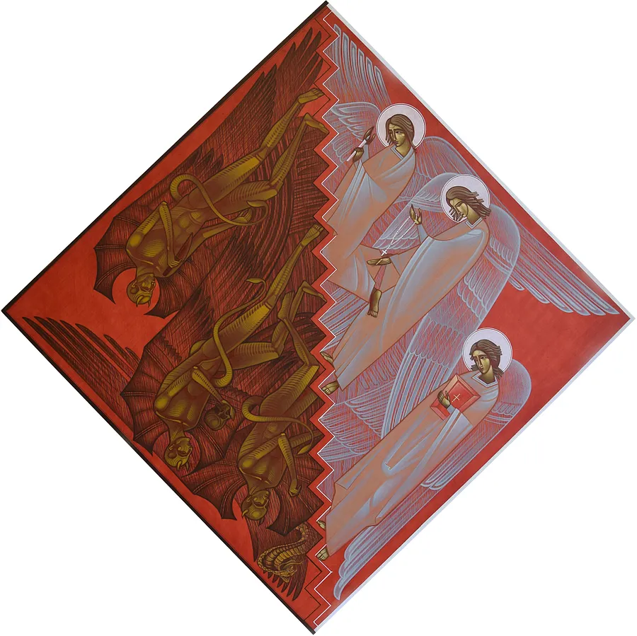 Imagen de Ангели та Демони de ДЕНИС ТИМЧИШИН, tamaño: 60x60 см, hecho de липова дошка, левкас, акрил, medio ІКОНОПИС, de Львів