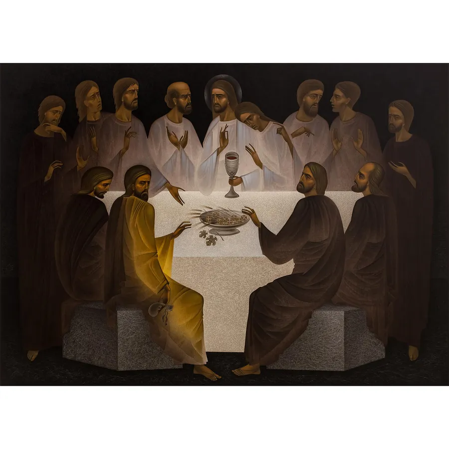 Image of Тайна вечеря by ДЕНИС ТИМЧИШИН, size: 100х70 см, made of левкас, акрил, ІКОНОПИС medium, from Львів
