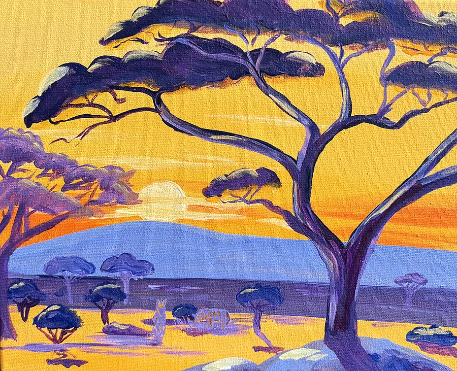 Obraz Sunset autorstwa Kate Bortnik, rozmiar: 20*25 cm, wykonany z Canvas, acrylic, medium Painting, z Lviv, Ukraine, część serii Africa, cena: $50