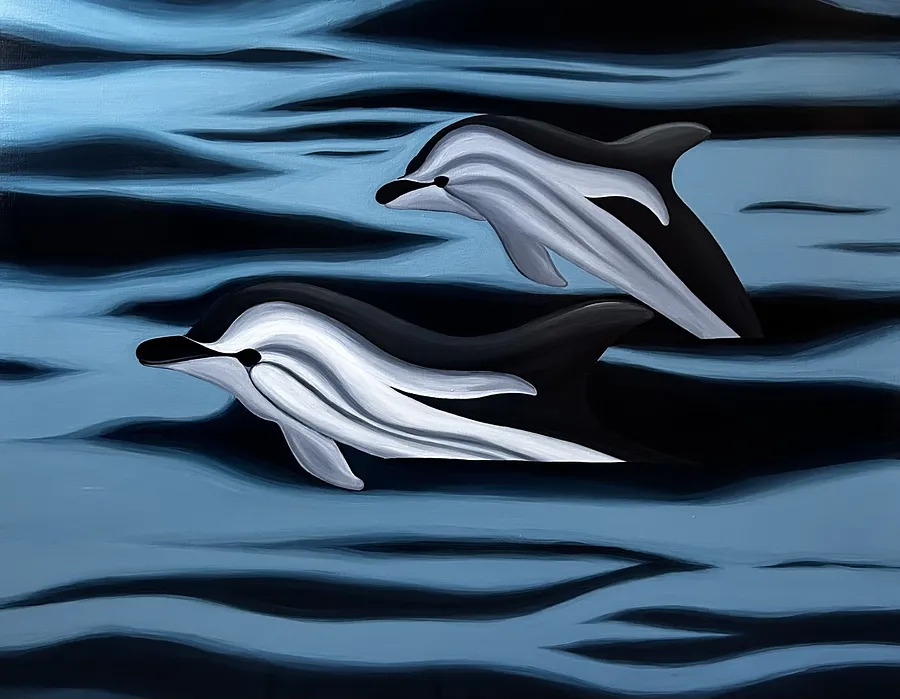Immagine di Дельфіни-білобочки Чорного моря di Анастасія Лебедєва, dimensioni: 50*70 см, medium: Живопис, serie: Підводні створіння, prezzo: $600