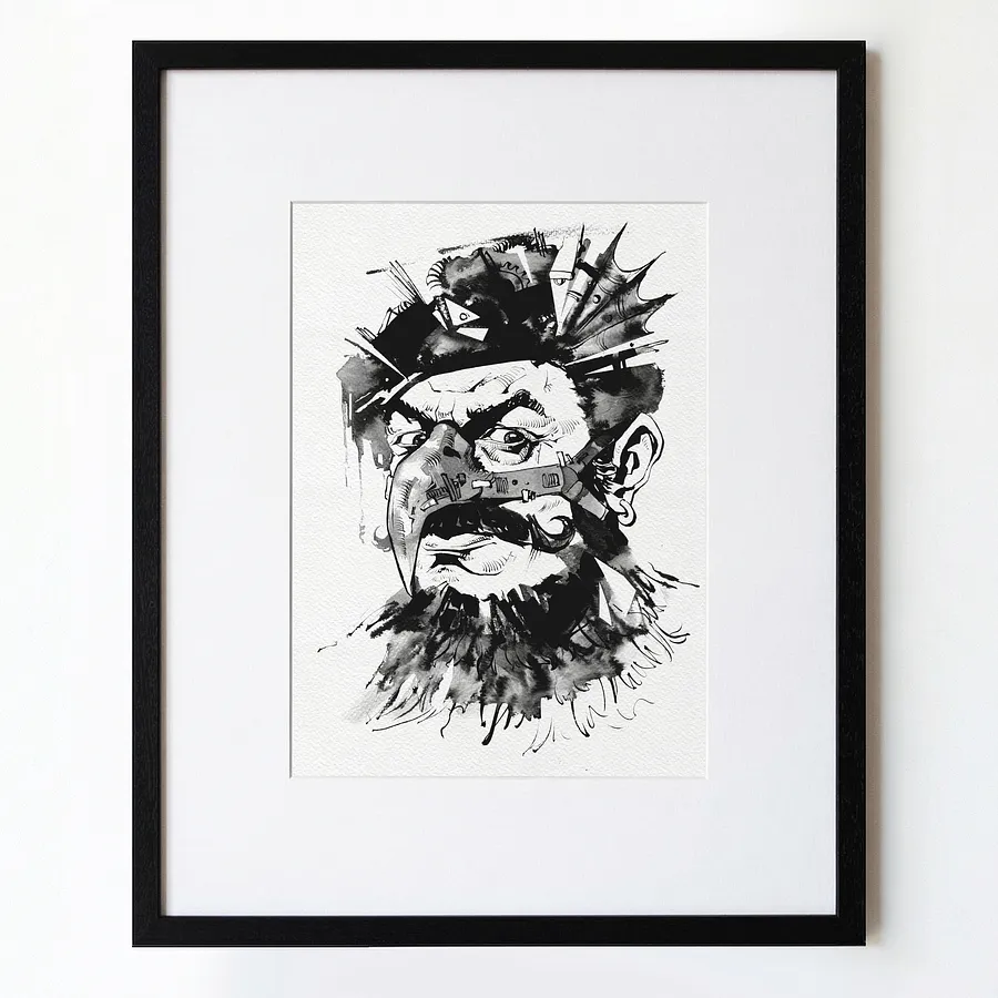 Зображення "Орнітолог | Ornithologist" від Олександр Макогон, розмір: 46 x 52 cm, матеріали: туш, бавовняний папір | ink, cotton paper, медіум: Графіка, ціна: $250