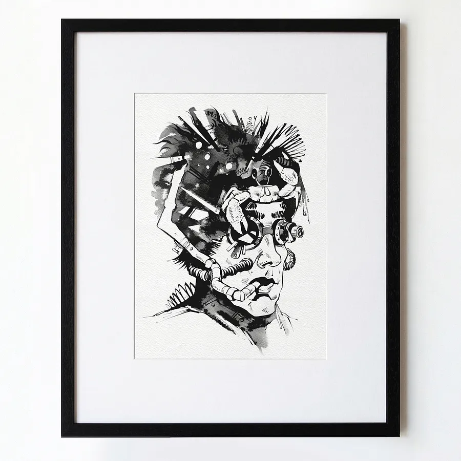 Image of Дайвер | Diver by Alexander Makohon, size: 46 x 52 cm, Graphics medium, priced at $250