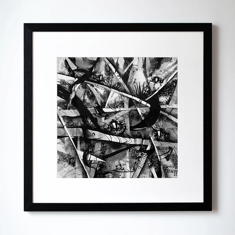 Зображення "Павуки | Spiders" від Олександр Макогон, розмір: 42 x 42 cm, матеріали: туш, бавовняний папір | ink, cotton paper, медіум: Графіка, ціна: $230 (≈ 10 304 грн)