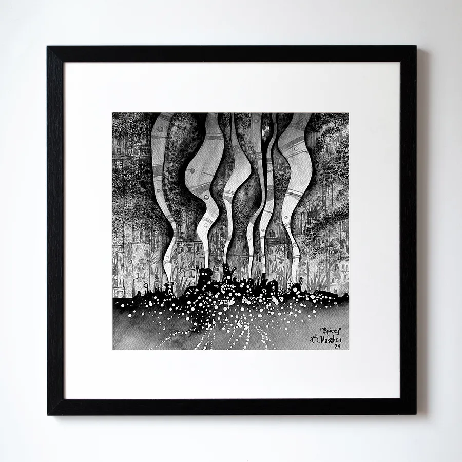 Image of Пряний | Spicy by Alexander Makohon, size: 42 x 42 cm, made of туш, бавовняний папір | ink, cotton paper, Graphics medium, priced at $230 (≈ 10,358 грн)
