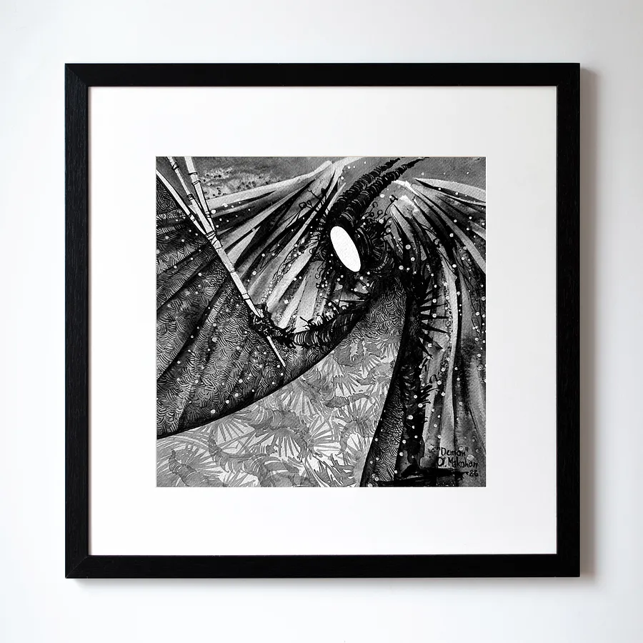 Obraz Демон | Demon autorstwa Ołeksandr Makohon, rozmiar: 42 x 42 cm, wykonany z туш, бавовняний папір | ink, cotton paper, medium Grafika, cena: $230 (≈ 10 396 грн)