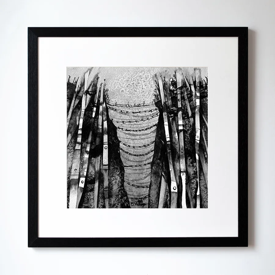 Imagen de Ланцюги | Chains de Oleksandr Makohon, tamaño: 42 x 42 cm, hecho de туш, бавовняний папір | ink, cotton paper, medio Obra gráfica, con un precio de $230 (≈ 10,358 грн)