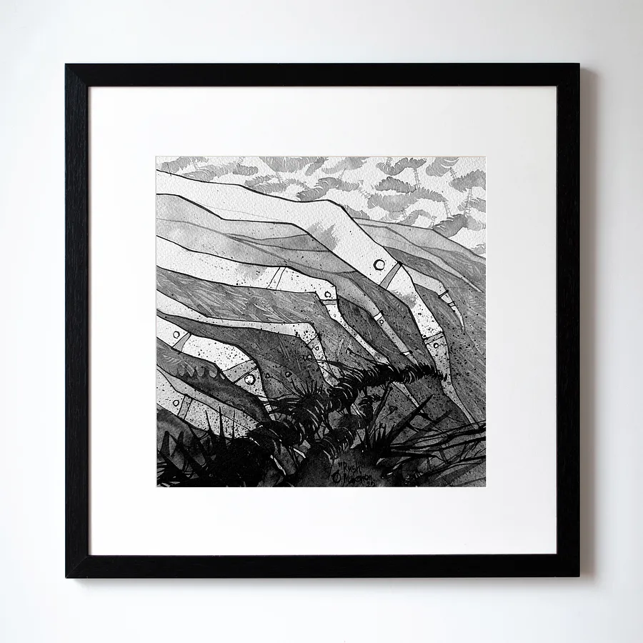 Imagen de Поспіх | Rush  de Oleksandr Makohon, tamaño: 42 x 42 cm, hecho de туш, бавовняний папір | ink, cotton paper, medio Obra gráfica, con un precio de $230 (≈ 10,358 грн)