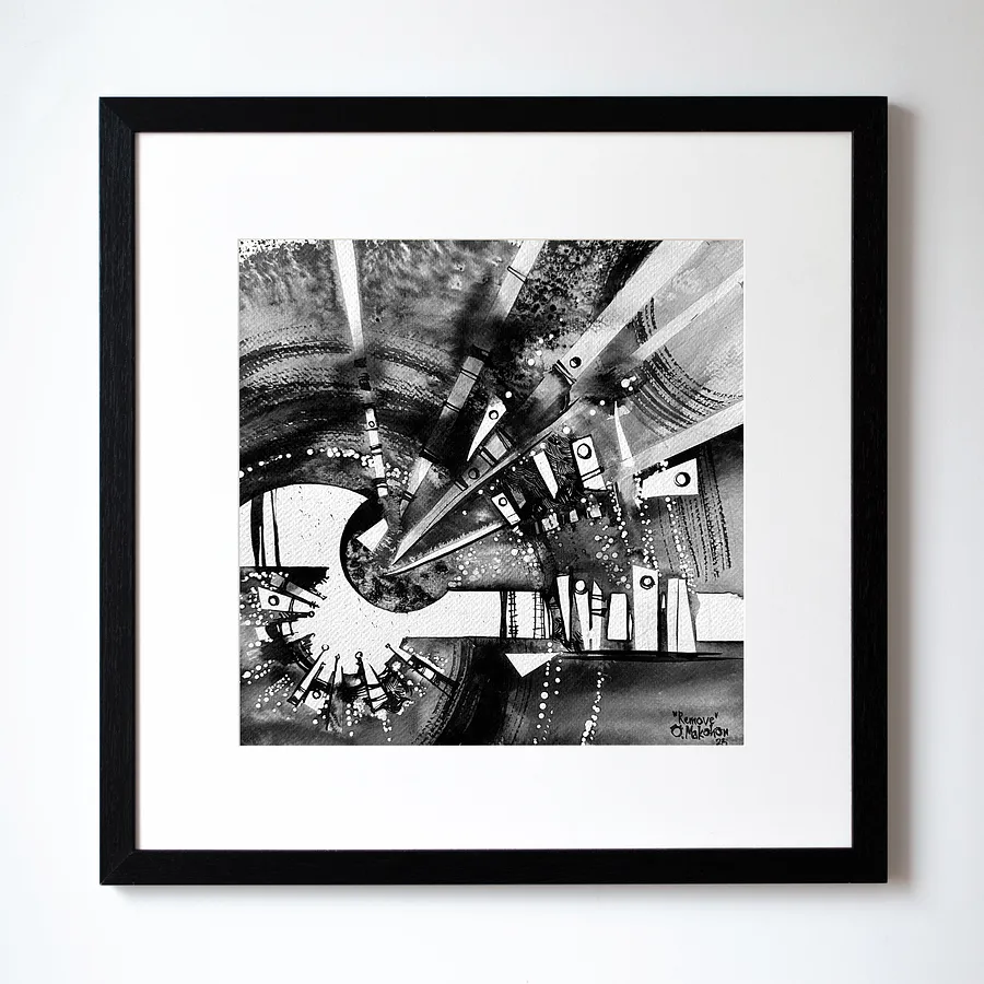 Imagen de Видалити | Remove de Oleksandr Makohon, tamaño: 42 x 42 cm, hecho de туш, бавовняний папір | ink, cotton paper, medio Obra gráfica, con un precio de $230 (≈ 10,358 грн)