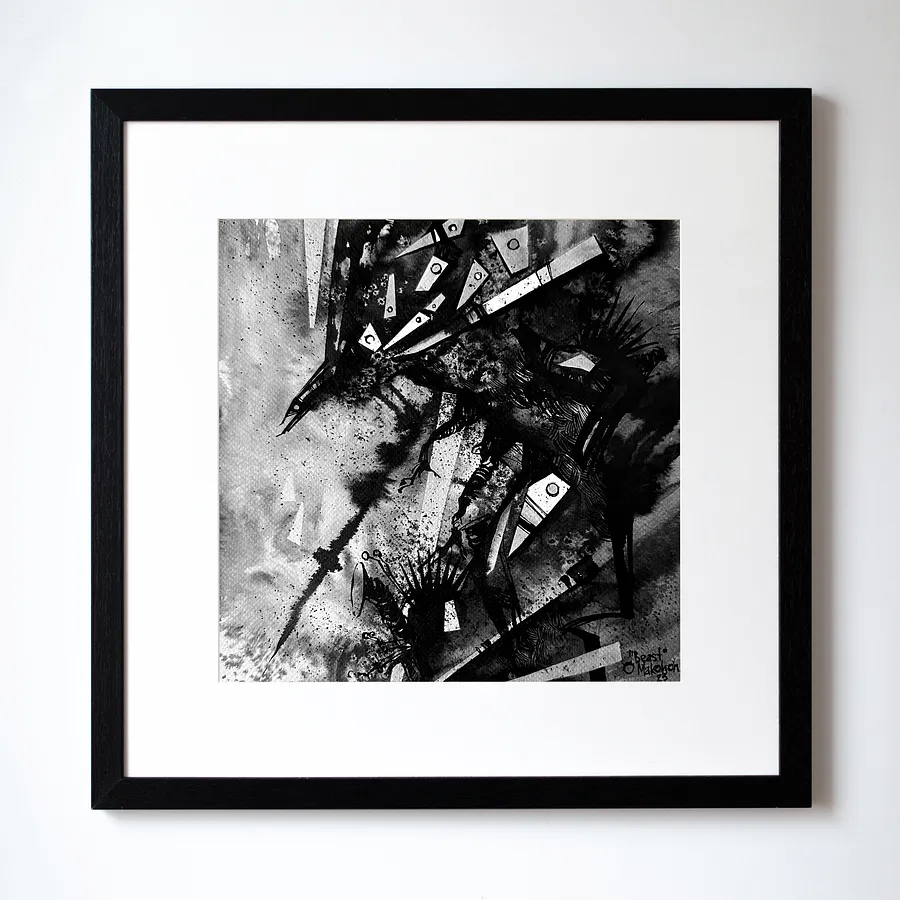 Obraz Звір | Beast autorstwa Ołeksandr Makohon, rozmiar: 42 x 42 cm, wykonany z туш, бавовняний папір | ink, cotton paper, medium Grafika, cena: $230 (≈ 10 358 грн)