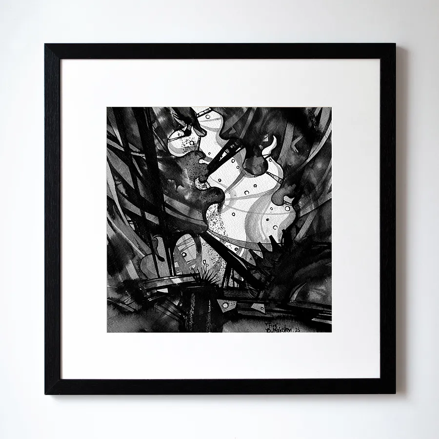 Imagen de Fuego | Fire de Oleksandr Makohon, tamaño: 42 x 42 cm, hecho de tinta, papel de algodón, medio Obra gráfica, con un precio de $230 (≈ 10,396 грн)