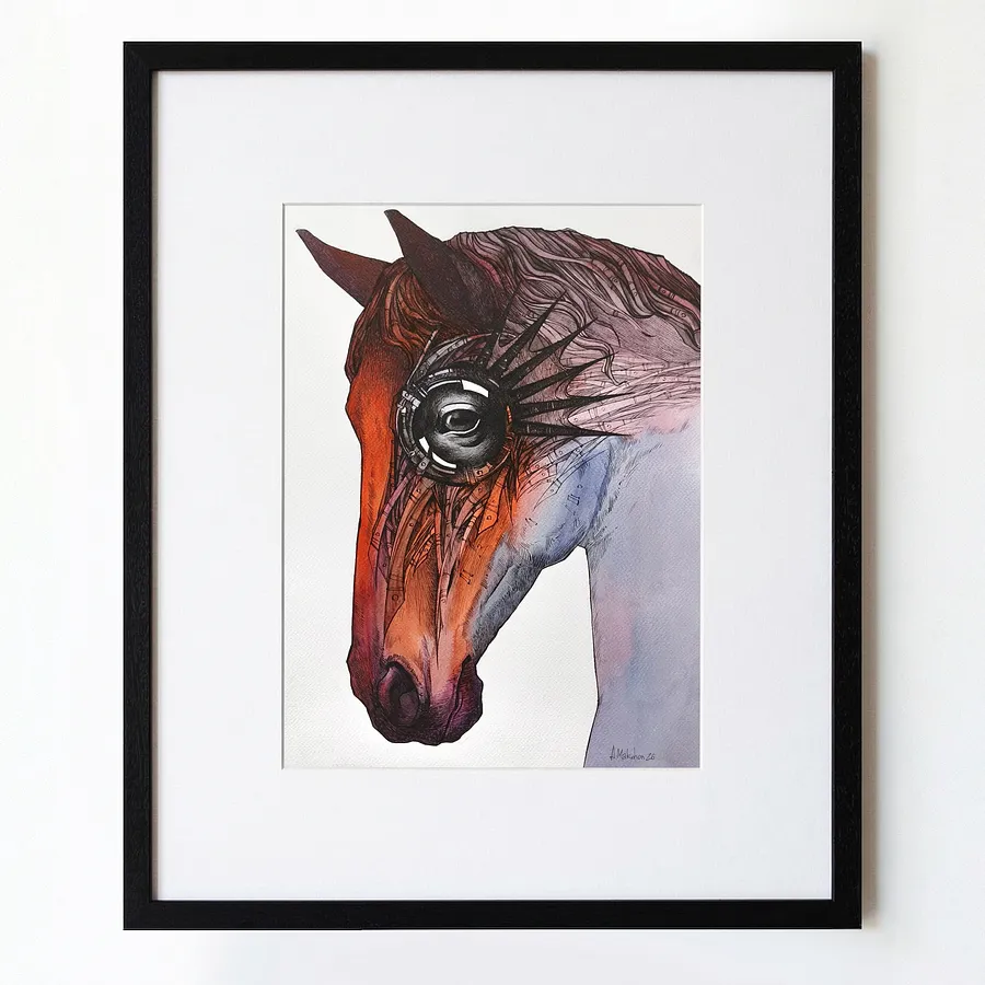 Imagen de Libre | Free de Oleksandr Makohon, tamaño: 52 х 62 cм, hecho de tinta, acuarela sobre papel de algodón, medio Obra gráfica, parte de la serie Horses, con un precio de $350 (≈ 15,691 грн)
